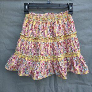 Stellah Size Medium Multicolored Floral Bright Colorful A-Line Skirt 100% Cotton